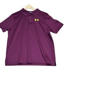 Under Armour Polo Shirt Youth Size XL Purple Short Sleeve Loose Heatgear